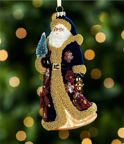 Trimsetter Grandeur Collection Embellished Santa with Tree Glass Ornament