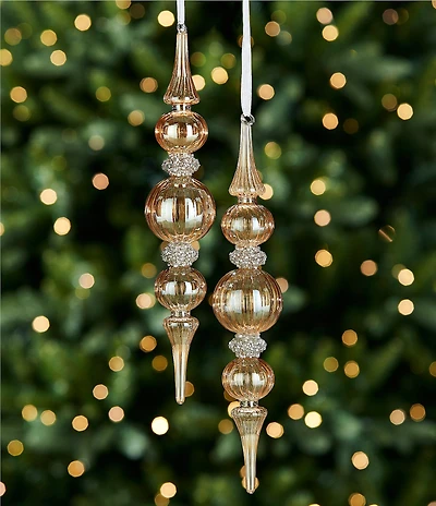 Trimsetter Grandeur Collection Iridescent Amber Finial Glass Ornament, Set of 2