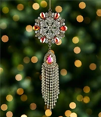 Trimsetter Grandeur Collection Jeweled Flower Medallion with Pendant Ornament, Set of 2