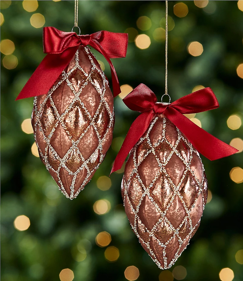 Trimsetter Grandeur Collection Quilted Oval Drop Glass Ornament, Set of 2