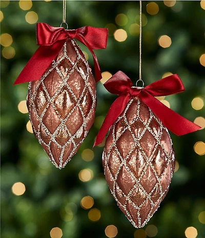 Trimsetter Grandeur Collection Quilted Oval Drop Glass Ornament, Set of 2
