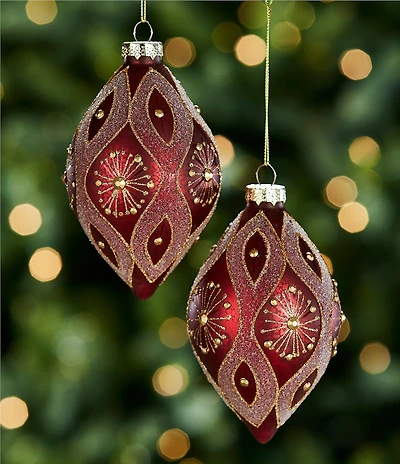 Trimsetter Grandeur Collection Red & Gold Embellished Drop Finial, Set of 2