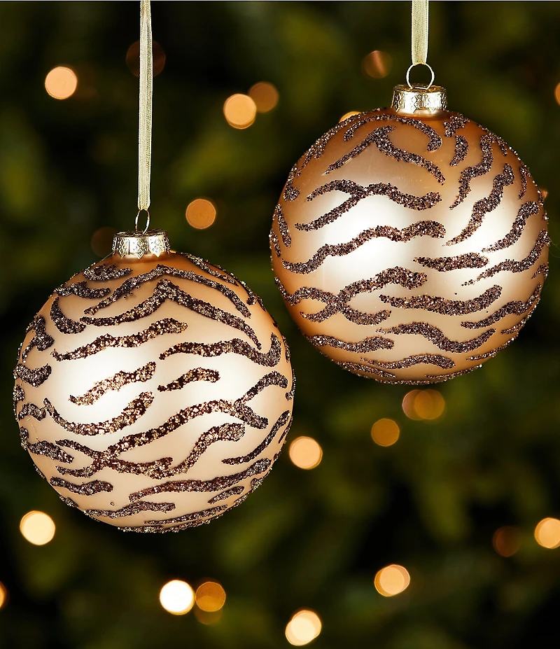 Trimsetter Luxe Lodge Collection Animal Print Glass Ball Ornament, Set Of 2
