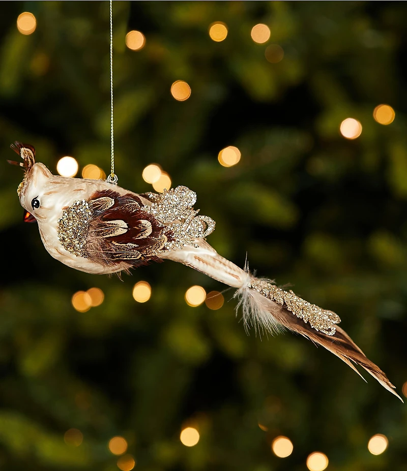 Trimsetter Luxe Lodge Glass Feathered Bird Ornament, Set Of 2