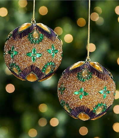 Trimsetter Mardi Gras Collection Fan Beaded Ball Ornament, Set of 2