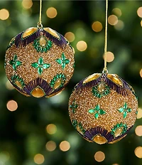 Trimsetter Mardi Gras Collection Fan Beaded Ball Ornament, Set of 2