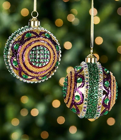 Trimsetter Mardi Gras Collection Jeweled Glass Ball Ornament, Set of 2