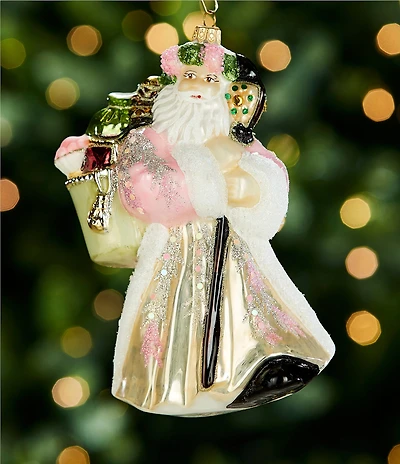 Trimsetter Pink Santa Hand Painted Glass Ornament