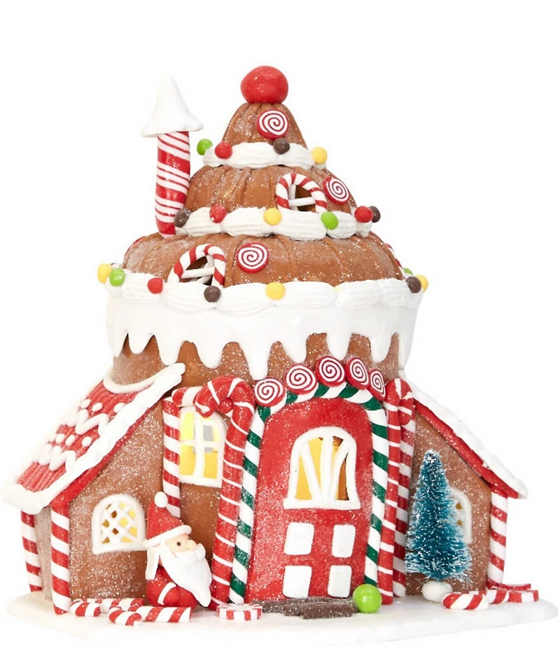 Trimsetter Santa Claus Lane Collection Cone Top Frosted Gingerbread House
