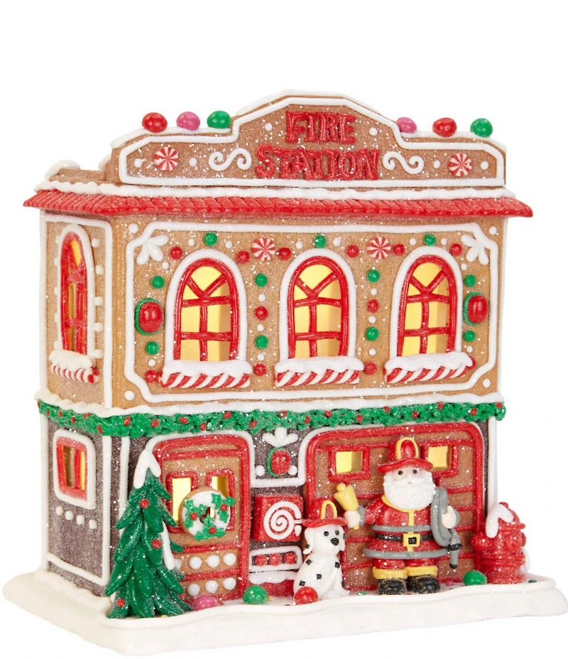 Trimsetter Santa Claus Lane Collection Frosted Gingerbread Fire Station