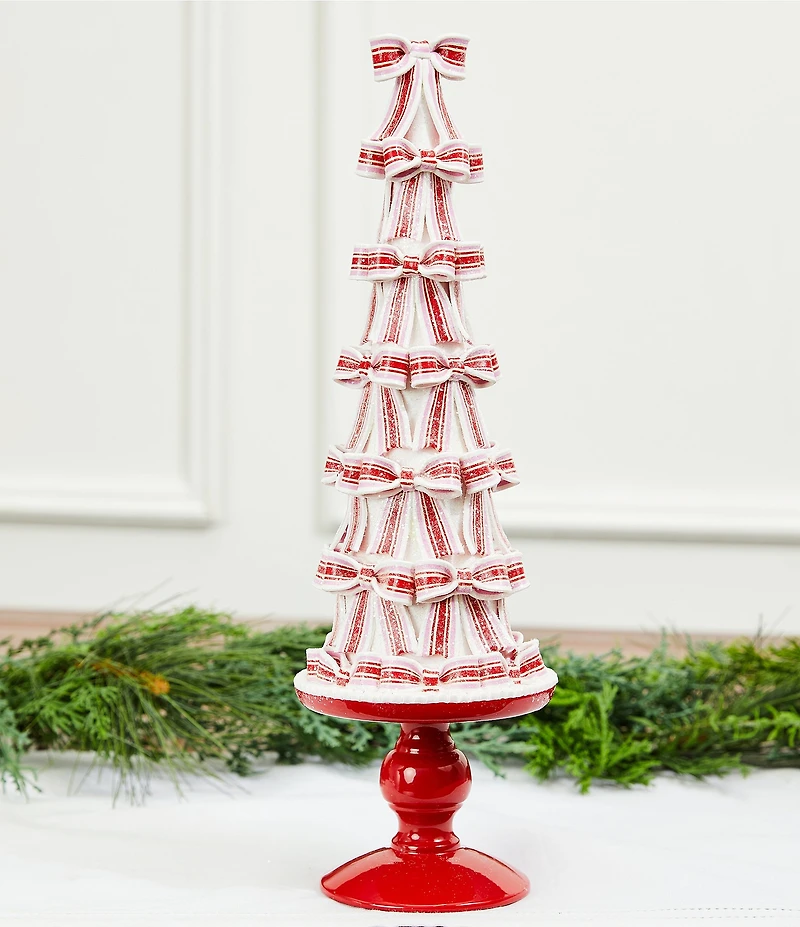 Trimsetter Santa Claus Lane Collection Glitter Peppermint Ribbon Tree Figurine