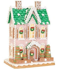 Trimsetter Santa Claus Lane Collection Pink and Green Frosted Gingerbread House