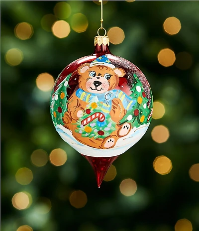 Trimsetter Teddy Bear Finial Hand Painted Glass Ornament