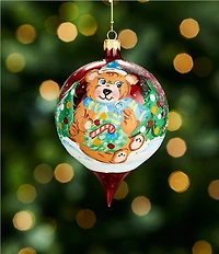 Trimsetter Teddy Bear Finial Hand Painted Glass Ornament
