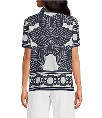 Trina Turk Abba Printed Clip Jacquard Point Collar Short Sleeve Top