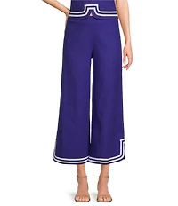 Trina Turk Abbey Stretch Linen Flat Front Notch Hem Crop Coordinating Pants