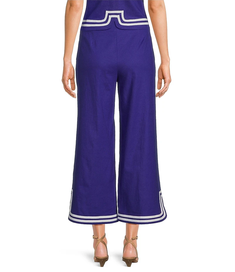 Trina Turk Abbey Stretch Linen Flat Front Notch Hem Crop Coordinating Pants