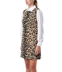 Trina Turk Adapted Leopard Knit Jacquard Round Neck Sleeveless Shift Dress