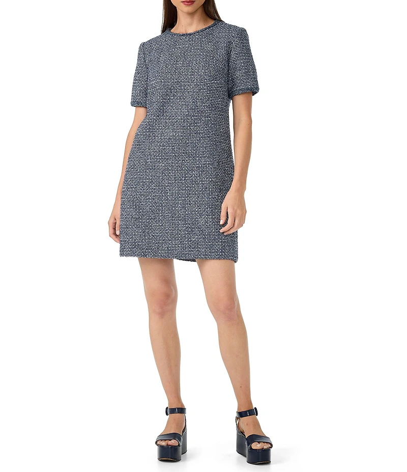 Trina Turk Akara Tweed Round Neck Short Sleeve Shift Dress