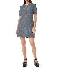 Trina Turk Akara Tweed Round Neck Short Sleeve Shift Dress