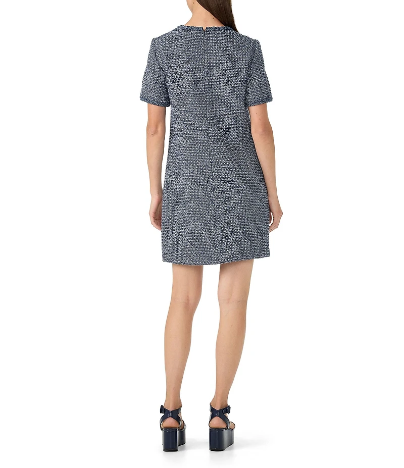 Trina Turk Akara Tweed Round Neck Short Sleeve Shift Dress