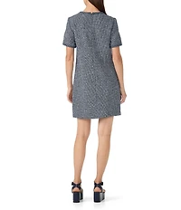 Trina Turk Akara Tweed Round Neck Short Sleeve Shift Dress