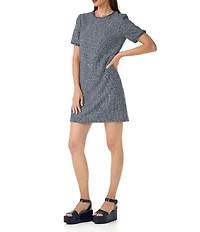 Trina Turk Akara Tweed Round Neck Short Sleeve Shift Dress