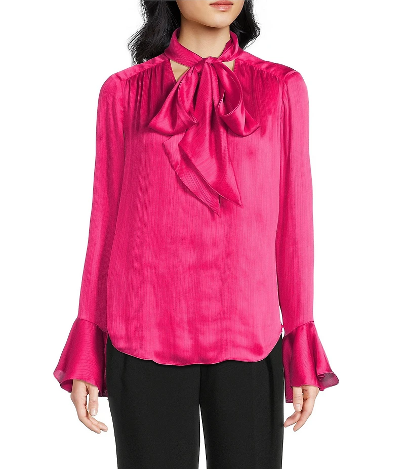 Trina Turk Alora Georgette Tie V-Neck Long Bell Sleeve Blouse