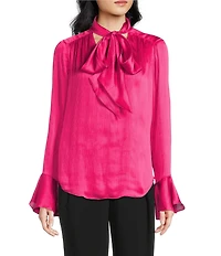 Trina Turk Alora Georgette Tie V-Neck Long Bell Sleeve Blouse