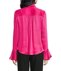 Trina Turk Alora Georgette Tie V-Neck Long Bell Sleeve Blouse