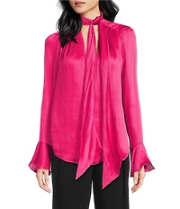 Trina Turk Alora Georgette Tie V-Neck Long Bell Sleeve Blouse