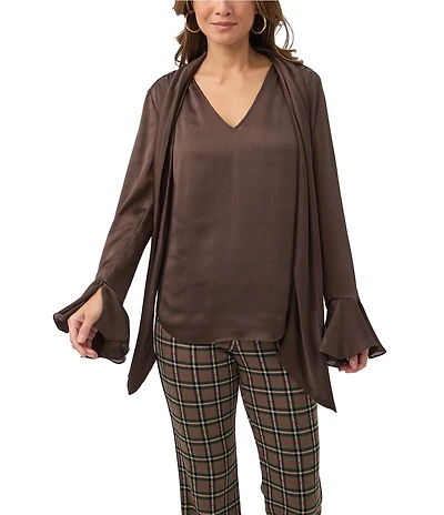 Trina Turk Alora Georgette Tie V-Neck Long Bell Sleeve Blouse