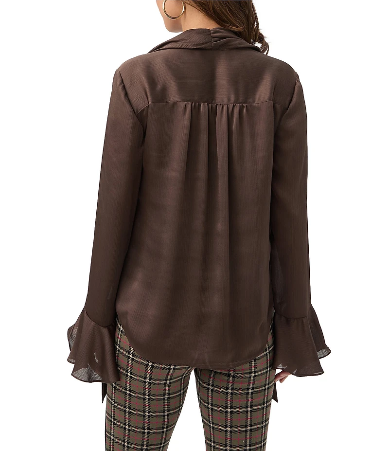 Trina Turk Alora Georgette Tie V-Neck Long Bell Sleeve Blouse