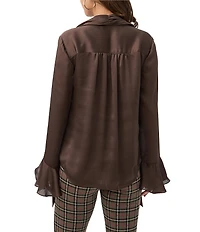 Trina Turk Alora Georgette Tie V-Neck Long Bell Sleeve Blouse
