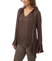 Trina Turk Alora Georgette Tie V-Neck Long Bell Sleeve Blouse