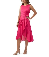 Trina Turk Amara Crinkle Georgette Round Neck Sleeveless Ruffle Dress