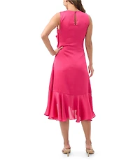 Trina Turk Amara Crinkle Georgette Round Neck Sleeveless Ruffle Dress