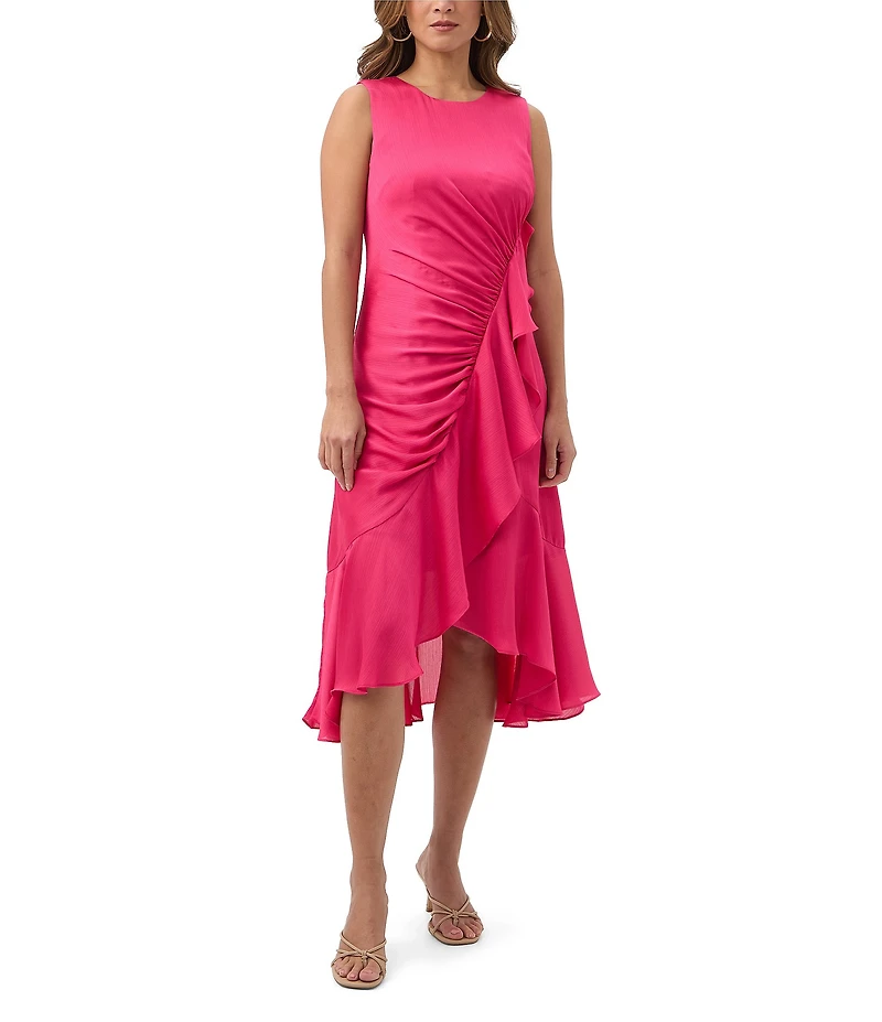 Trina Turk Amara Crinkle Georgette Round Neck Sleeveless Ruffle Dress