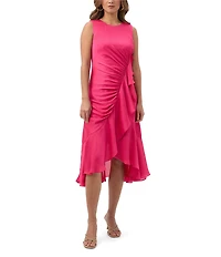 Trina Turk Amara Crinkle Georgette Round Neck Sleeveless Ruffle Dress