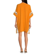 Trina Turk Amoreaux Double Georgette V-Neck Keyhole Elbow Sleeve Caftan Dress