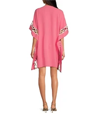 Trina Turk Amoreaux Double Georgette V-Neck Keyhole Elbow Sleeve Caftan Dress