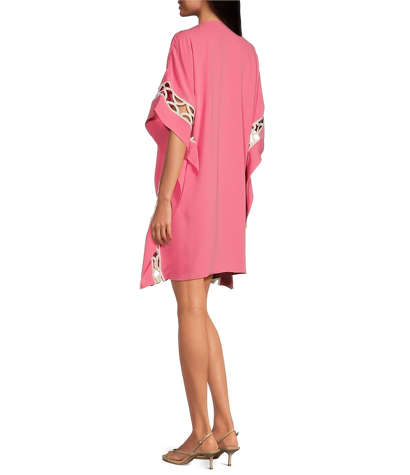 Trina Turk Amoreaux Double Georgette V-Neck Keyhole Elbow Sleeve Caftan Dress