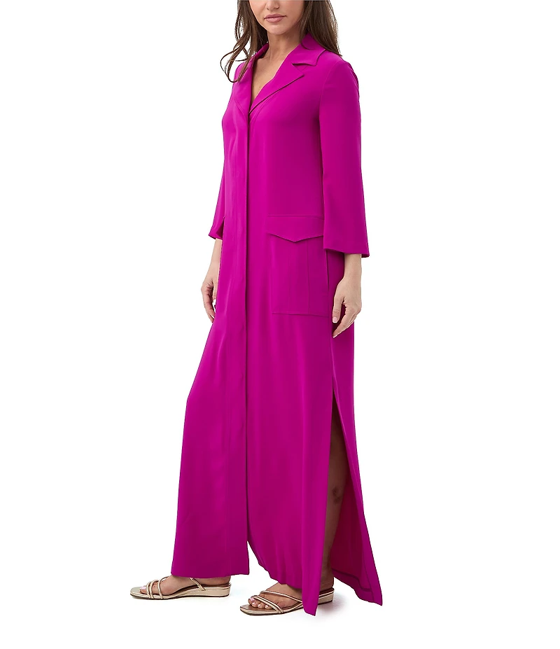Trina Turk Annecy Georgette Notch Lapel Long Sleeve Maxi Dress