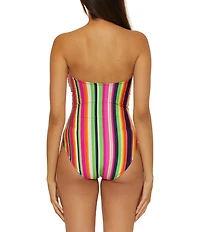 Trina Turk Anniversary Stripe Corset Lace-Up Halter Neck One Piece Swimsuit
