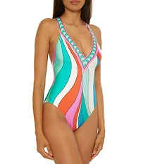 Trina Turk Apollo Banded Plunge Neck One Piece Swimsuit