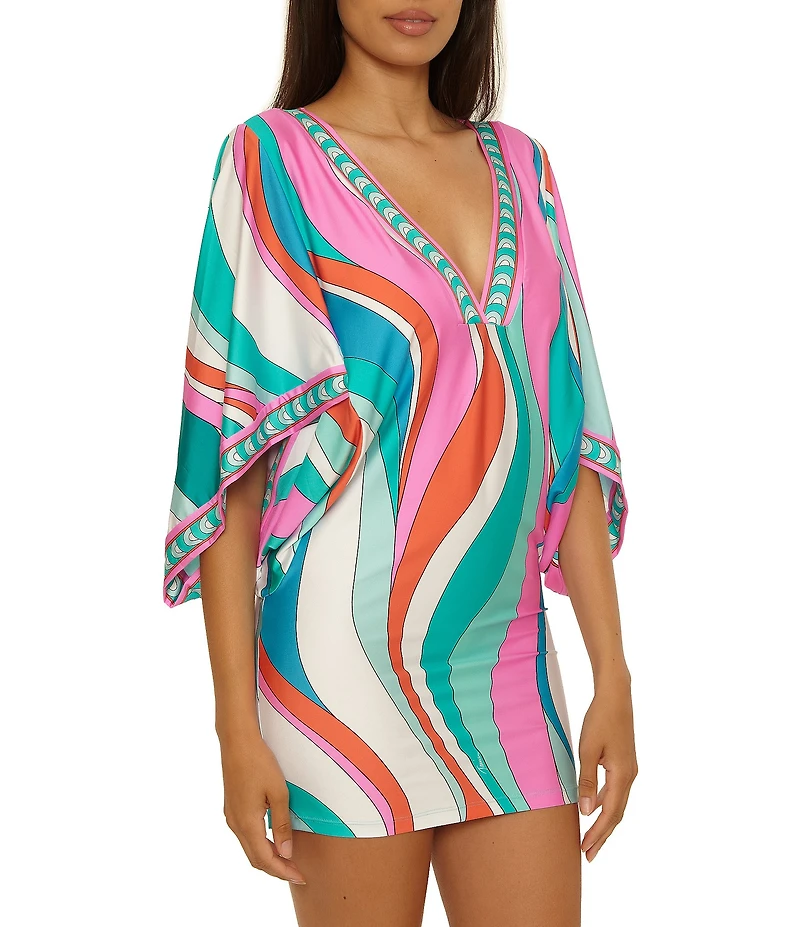 Trina Turk Apollo Border Print V-Neck Tunic Swim Cover-Up