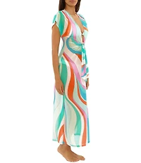 Trina Turk Apollo Tie Front V-Neck Stretch Mesh Maxi Dress Swim Cover-Up