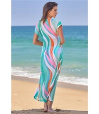 Trina Turk Apollo Tie Front V-Neck Stretch Mesh Maxi Dress Swim Cover-Up