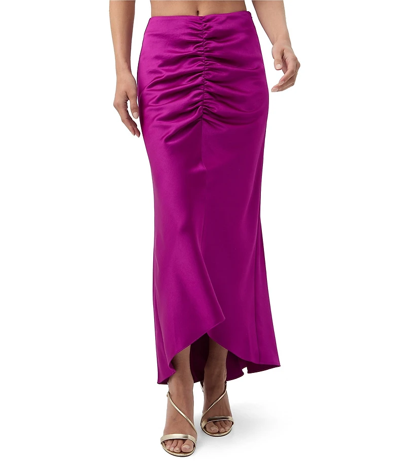 Trina Turk Aspen Satin Ruched Front High-Low Skirt
