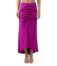 Trina Turk Aspen Satin Ruched Front High-Low Skirt